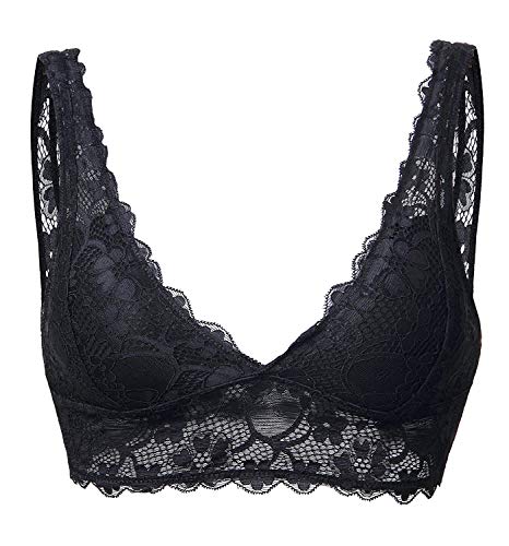 YIANNA Mujer Sujetador De Encaje con Relleno Elasticidad Sujetadores Comfort Lace Bra Top sin Aros Negro,UK-YA7120-Black-XL