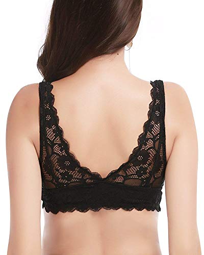 YIANNA Mujer Sujetador De Encaje con Relleno Elasticidad Sujetadores Comfort Lace Bra Top sin Aros Negro,UK-YA7120-Black-XL