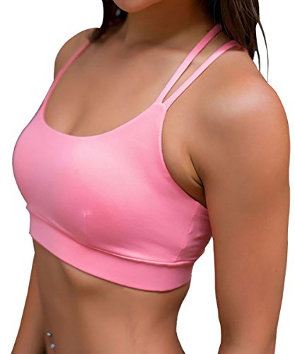 YIANNA Sujetador Deportivo Mujer Alto Impacto Top Deporte Yoga Gimnasio con Relleno Extraíble Sujetadores Deportivos Running Rosa, YA139 Size S