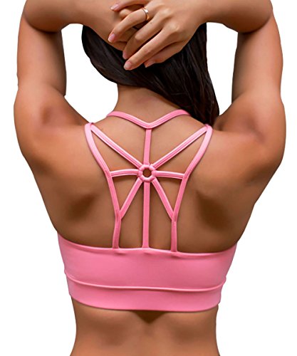 YIANNA Sujetador Deportivo Mujer Alto Impacto Top Deporte Yoga Gimnasio con Relleno Extraíble Sujetadores Deportivos Running Rosa, YA139 Size S