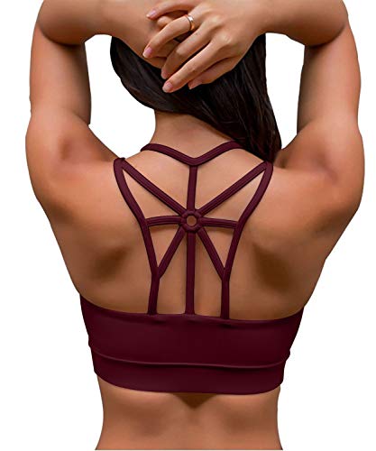 YIANNA Sujetador Deportivo Mujer con Relleno Extraíble Sujetadores Deportivos Top Deporte Yoga Fitness sin Aros Rojo, YA139 Size L