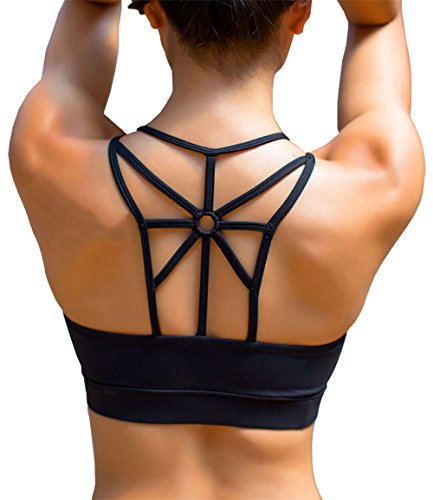 YIANNA Sujetador Deportivo Mujer con Relleno Extraíble Top Sujetadores Deportivos Yoga sin Costuras Negro, YA139 Size 2XL