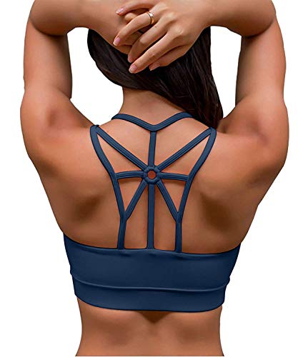 YIANNA Sujetador Deportivo Mujer con Relleno Top Yoga Running Alto Impacto Sujetadores Deportivos sin Aros Azul, YA139 Size S