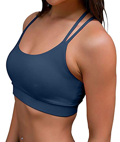 YIANNA Sujetador Deportivo Mujer con Relleno Top Yoga Running Alto Impacto Sujetadores Deportivos sin Aros Azul, YA139 Size S