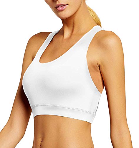 YIANNA Sujetador Deportivo Mujer sin Aros con Relleno Top Deporte Yoga Sports Bra Bralette Sujetadores Deportivos Blanco, 147 - Size M