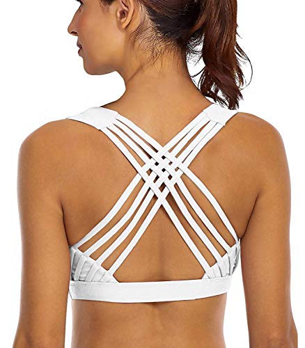 YIANNA Sujetador Deportivo Mujer sin Aros con Relleno Top Deporte Yoga Sports Bra Bralette Sujetadores Deportivos Blanco, 147 - Size M