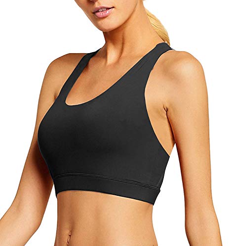 YIANNA Sujetador Deportivo Mujer sin Aros con Relleno Yoga Top Sports Bra Bralette Sujetadores Deportivos Negro, 147 - Size M