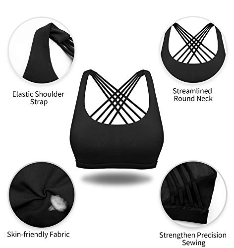 YIANNA Sujetador Deportivo Mujer sin Aros con Relleno Yoga Top Sports Bra Bralette Sujetadores Deportivos Negro, 147 - Size M