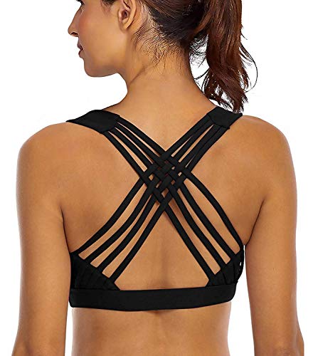 YIANNA Sujetador Deportivo Mujer sin Aros con Relleno Yoga Top Sports Bra Bralette Sujetadores Deportivos Negro, 147 - Size M