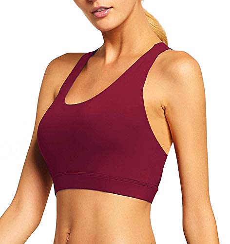 YIANNA Sujetador Deportivo para Mujer Espalda Sujetadores Deportivos Deporte con Relleno Gimnasio Yoga Fitness Ejercicio Rojo, 147 - Size M