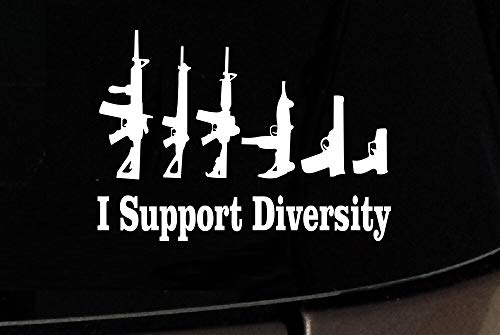 Yilooom I Support Diversity Assault Rifle Handgun Guns Car Window Vinyl Decal Sticker Funny Sticker For Car Truck Bike Window Sticker Vinyl Decal Vehicle Accessories - 12 Inches - 2 Pack