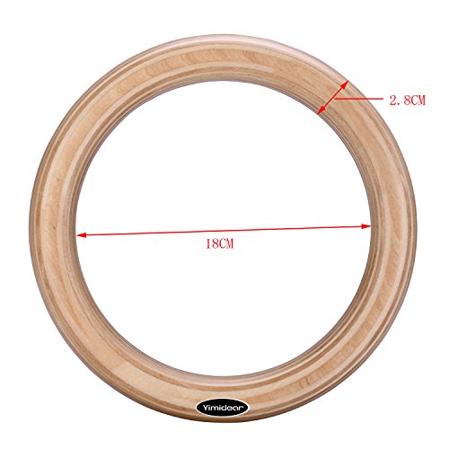 Yimidear Anillos de Gimnasia, Madera Anillos Olímpicos con Correas de Hebilla Anillos de Gimnasio para Entrenamiento de Fuerza, Crossfit, Dominadas y Dips(28MM)