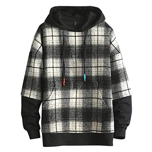 YiMiny – Sudadera para Hombre 2019, otoño e Invierno, con Capucha, Bolsillo, cómoda, a Cuadros, Sudadera con Capucha para Hombre, Tallas Grandes Blanco XXXXXL