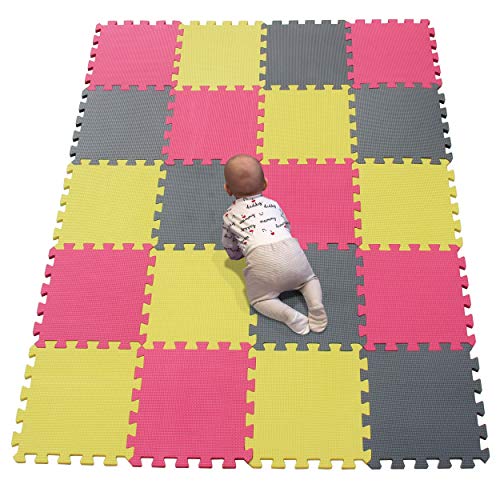 YIMINYUER Stomping Ground Toys - 20 Alfombras Puzzle EVA Coloridas Alfombras de Foam Encajables para Actividades Infantiles en el Piso Amarillo Rojo Gris R05R09R12G301020