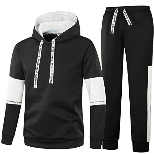 Yingqible Hombres Jogging con Capucha Casual Conjuntos Cremallera Manga Larga Sudaderas Chándal 2 Piezas Manga Larga Chandal (Small, Negro)