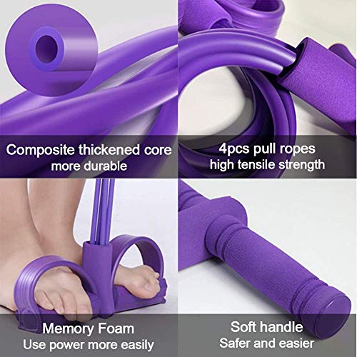 YINQAG Bandas de resistencia para pedales, superligeras, 4 tubo, correa de yoga, cuerda elástica, equipo de fitness para abdomen, cintura, brazo, yoga, estiramiento y adelgazamiento, Púrpura