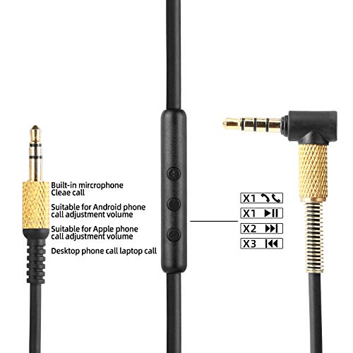 Yizhet Cable de Audio de Repuesto para Auriculares Marshall Major 2 II con Mic Control de Volumen Compatible con Smartphones, MP3, Tablets (1,2m)