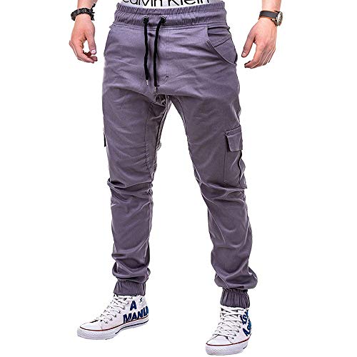 YLBH Bolsillos Laterales De Color SóLido De La Moda para Hombres De Talla Grande CinturóN De Correa Pantalones De Pantalones De Viga Casual Pantalones Bolsillos PantalóN Corto Grey XXXXL