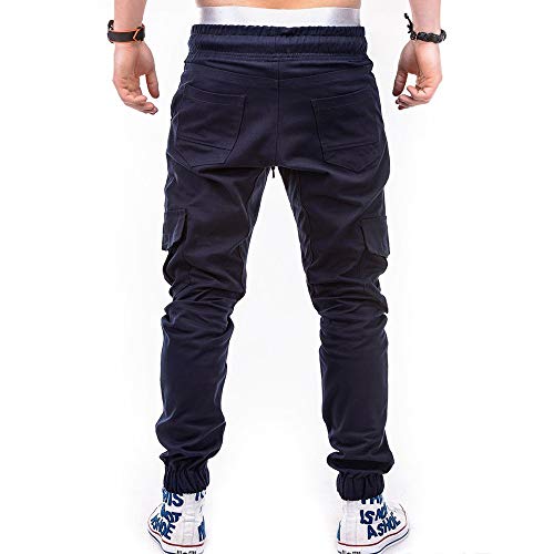 YLBH Bolsillos Laterales De Color SóLido De La Moda para Hombres De Talla Grande CinturóN De Correa Pantalones De Pantalones De Viga Casual Pantalones Cortos De Lona EláStica Blue M