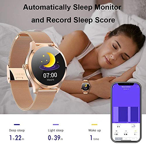 Yocuby Reloj Inteligente Mujer,Reloj Inteligente Bluetooth Fitness Tracker con IP68 Impermeable/Herramienta de período Femenino/SMS Llamada NOTIFICACIÓN/Monitor de Ritmo cardíaco del sueño(Dorado)