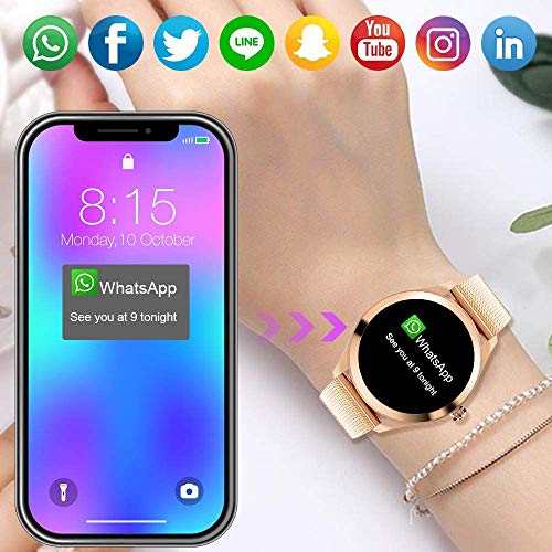 Yocuby Reloj Inteligente Mujer,Reloj Inteligente Bluetooth Fitness Tracker con IP68 Impermeable/Herramienta de período Femenino/SMS Llamada NOTIFICACIÓN/Monitor de Ritmo cardíaco del sueño(Dorado)