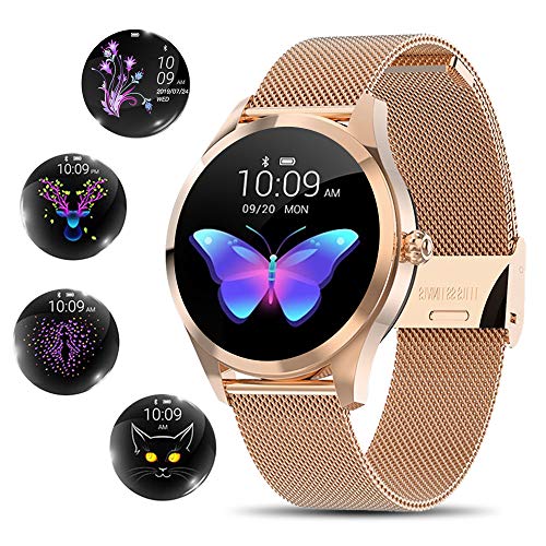 Yocuby Reloj Inteligente Mujer,Reloj Inteligente Bluetooth Fitness Tracker con IP68 Impermeable/Herramienta de período Femenino/SMS Llamada NOTIFICACIÓN/Monitor de Ritmo cardíaco del sueño(Dorado)