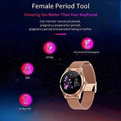 Yocuby Reloj Inteligente Mujer,Reloj Inteligente Bluetooth Fitness Tracker con IP68 Impermeable/Herramienta de período Femenino/SMS Llamada NOTIFICACIÓN/Monitor de Ritmo cardíaco del sueño(Dorado)