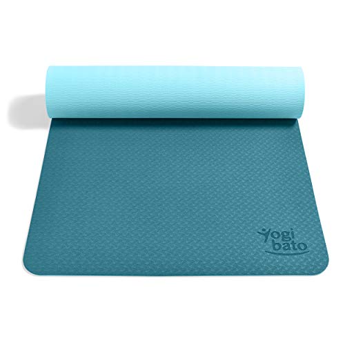 Yogibato Esterilla de Yoga de TPE, Esterilla para Entrenamiento y Ejercicio Antideslizante, Correa para Llevar, Pilates Gymnasia y Fitness, [183x61x0,6 cm] Azul Océano - Azul Cielo