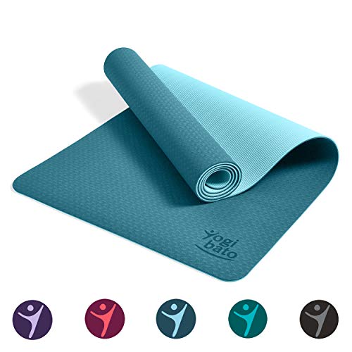 Yogibato Esterilla de Yoga de TPE, Esterilla para Entrenamiento y Ejercicio Antideslizante, Correa para Llevar, Pilates Gymnasia y Fitness, [183x61x0,6 cm] Azul Océano - Azul Cielo