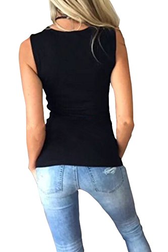 YOINS Mujer Chaleco Sexy Camiseta Encaje Ropa Interior Deportiva Camisa con Cuello En V Top Sin Mangas Flaco Pijama Casual Chaleco Negro EU44