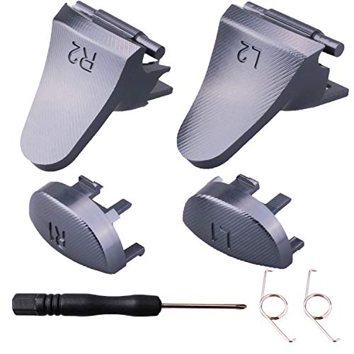 YoRHa Metal Aluminio Reparación de Reemplazo Personalización L1 L2 y R1 R2 Desencadenar Botón Extensor (Gris) para Mando PS4/Slim/PRO con Destornillador