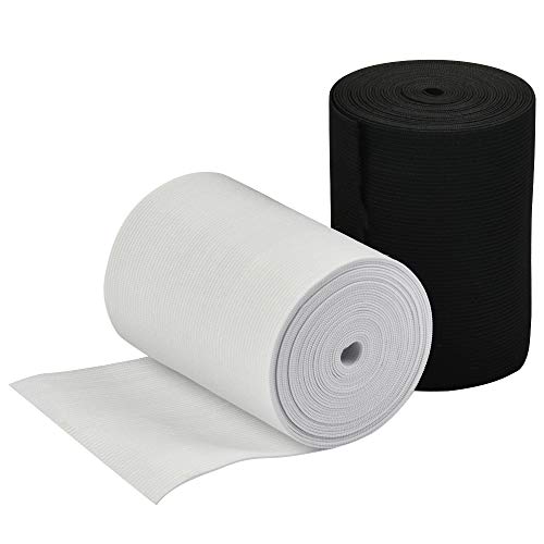 YOTINO - 2 paquetes de bandas elásticas anchas para costura, incluye 1 paquete de bobina de banda elástica blanca y 1 paquete de carrete de banda elástica negra, 4 m x 10 cm