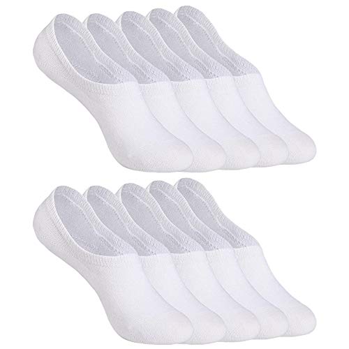 YOUCHAN Calcetines Mujer Hombre 10 Pares Tobilleros Invisibles Antideslizante Algodon Silicona Calcetines Verano-Blanco-39-42