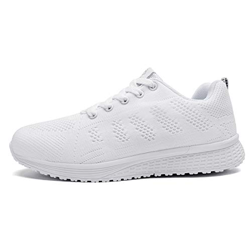 Youecci Zapatillas de Deportivos de Running para Mujer Deportivo de Exterior Interior Gimnasia Ligero Sneakers Fitness Atlético Caminar Zapatos Transpirable Blanco 40 EU