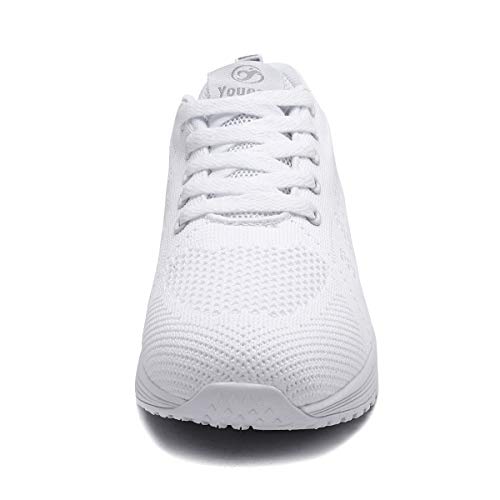 Youecci Zapatillas de Deportivos de Running para Mujer Deportivo de Exterior Interior Gimnasia Ligero Sneakers Fitness Atlético Caminar Zapatos Transpirable Blanco 40 EU