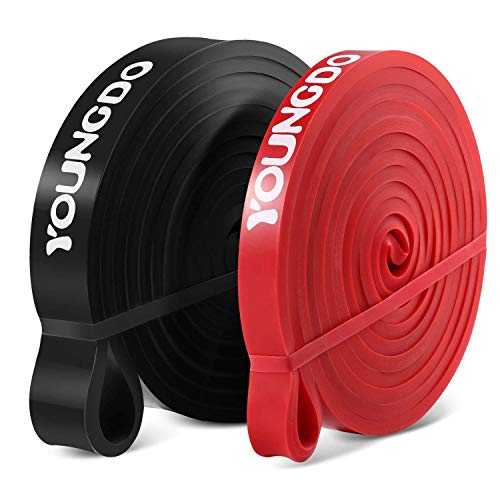 YOUNGDO Bandas de Resistencia Cintas Elásticas Fitness para Musculación, Yoga, Crossfit, Entrenamiento de Fuerza, Pilates, Fisioterapia Material de Látex (Negro+Rojo)