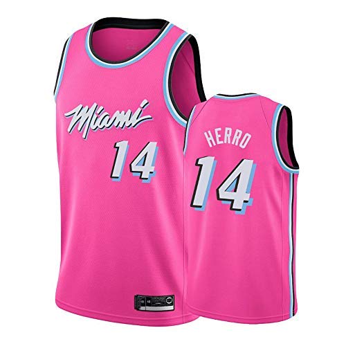 YSA Camiseta para Hombre y Mujer NBA Miami Heat # 14 Tyler Herro, Tela Deportiva de Malla Transpirable Retro Swingman Sports T-Shirts, Uniforme de Baloncesto Unisex, Rosa, L (180 cm / 75~85 kg)