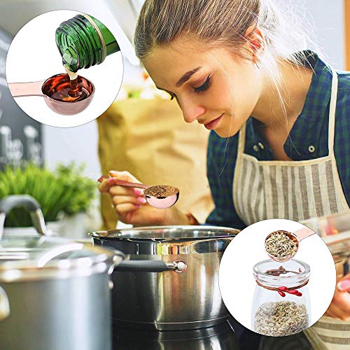 YuamMei cucharas de medir de Acero Inoxidable Juego de 6, Herramienta Diaria de Cocina Multifuncional para medir Ingredientes Secos y líquidos, hogar, cocinar, Hornear (Oro Rosa)