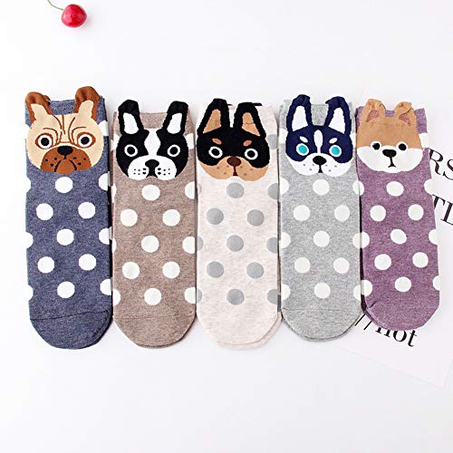 Yuccer Calcetines de Animales, 5 Pares Divertidos Calcetines de Algodón Linda Piso Calcetines de dibujos Crew Socks para Bebé Niñas Adulto (Perro)