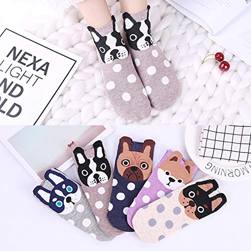 Yuccer Calcetines de Animales, 5 Pares Divertidos Calcetines de Algodón Linda Piso Calcetines de dibujos Crew Socks para Bebé Niñas Adulto (Perro)