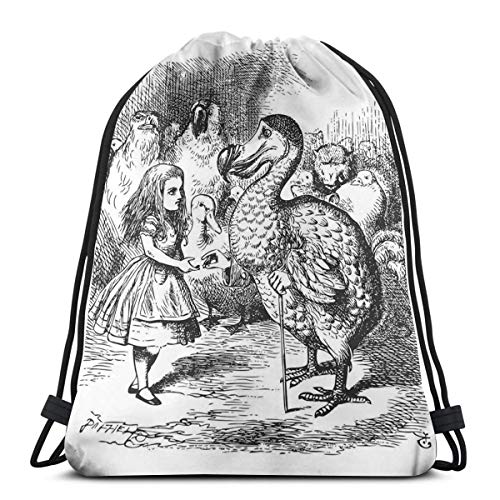 YUDILINSA Mochila con Cordón Mochila Bolsa Bolsa de Gimnasio,Alicia en el país de Las Maravillas con Dodo Animal Adventures Big Bird Sketch Children Theme,Bolsa de Kit de Saco de Gimnasia Bolsa