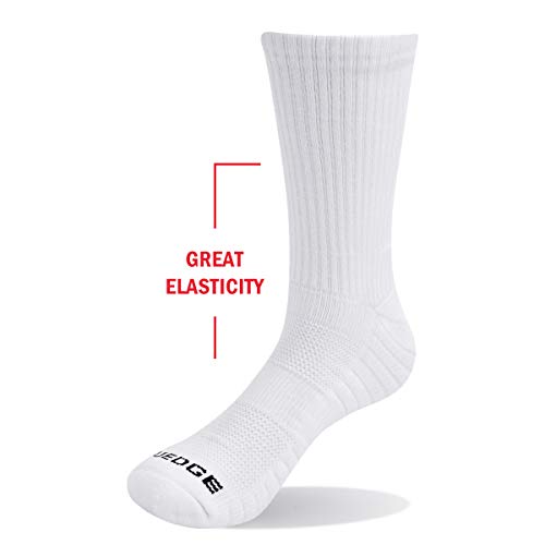 YUEDGE Hombre Sport Alto Rendimiento Antideslizantes Algodón Cushioned Blanco Solid Crew Transpirable Senderismo Tenis Deportes Calcetines Adulto paquete de 3 XL