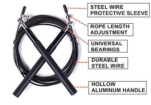 YULINGSTYLE Cuerda de Salto Profesional Amarilla Cable de rodamiento de Metal Alambre de Acero Mango de aleación de Aluminio Cuerda de Saltar Ajustable Equipo de Ejercicio aeróbico casero