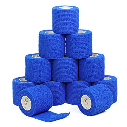YuMai Vendaje adhesivo Primeros Auxilios Cinta Adhesiva, 5 cm × 4,5 m Pack de 12 aprobado por la FDA - Azul