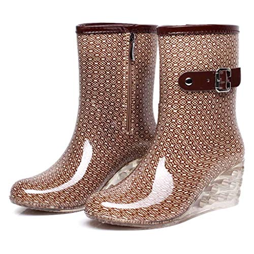 YWLINK Botas De Lluvia Mujer Botas De Nieve Estilo Punk TamañO Grande Zapatos con CuñA Transparentes Zapatos De Goma Zapatos De Agua Transpirable Calzado Industrial ConstruccióN(Caqui,38EU)