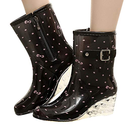 YWLINK Botas De Lluvia Mujer Hunter Zapatos CuñA Botas De Lluvia Hebilla con Cremallera Lateral Transparentes Zapatos De Goma Moda Casual Antideslizante Botas De Nieve PVC TamañO Grande(Rosado,37EU)