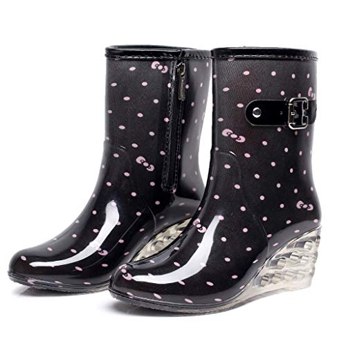 YWLINK Botas De Lluvia Mujer Hunter Zapatos CuñA Botas De Lluvia Hebilla con Cremallera Lateral Transparentes Zapatos De Goma Moda Casual Antideslizante Botas De Nieve PVC TamañO Grande(Rosado,37EU)