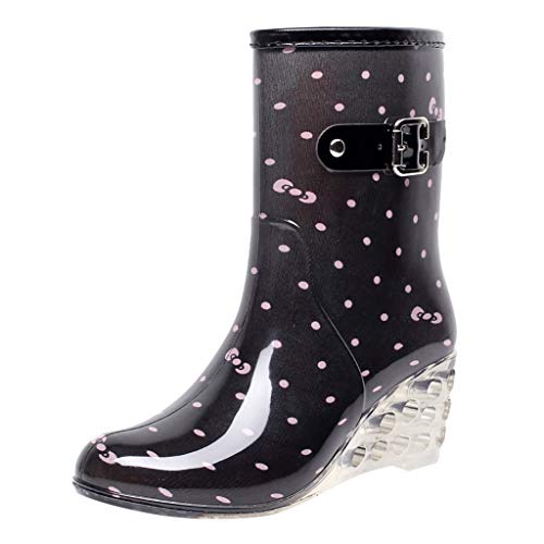 YWLINK Botas De Lluvia Mujer Hunter Zapatos CuñA Botas De Lluvia Hebilla con Cremallera Lateral Transparentes Zapatos De Goma Moda Casual Antideslizante Botas De Nieve PVC TamañO Grande(Rosado,37EU)