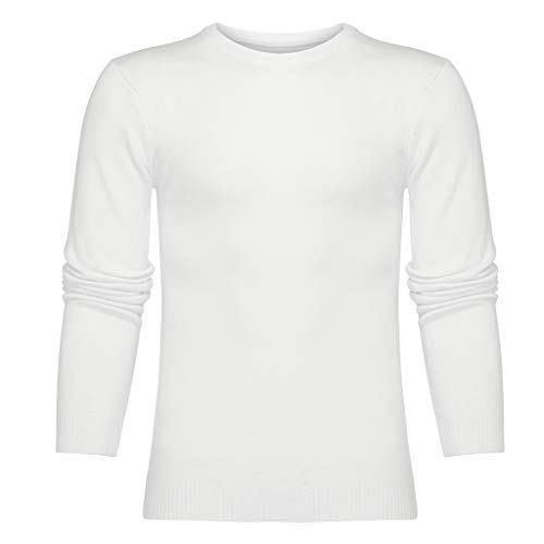 YWLINK Hombre OtoñO Invierno Casual Color Puro O-Cuello SuéTer De Punto De Manga Larga Tops Moda CláSica Suelta Camiseta Pullover Camisa De Fondo Negocios/Fiesta/Diario/Deportes Ropa(Blanco,XXL)