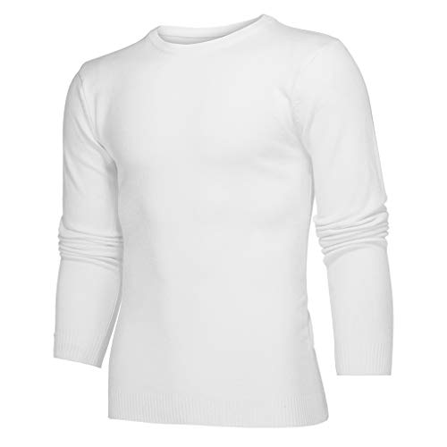 YWLINK Hombre OtoñO Invierno Casual Color Puro O-Cuello SuéTer De Punto De Manga Larga Tops Moda CláSica Suelta Camiseta Pullover Camisa De Fondo Negocios/Fiesta/Diario/Deportes Ropa(Blanco,XXL)